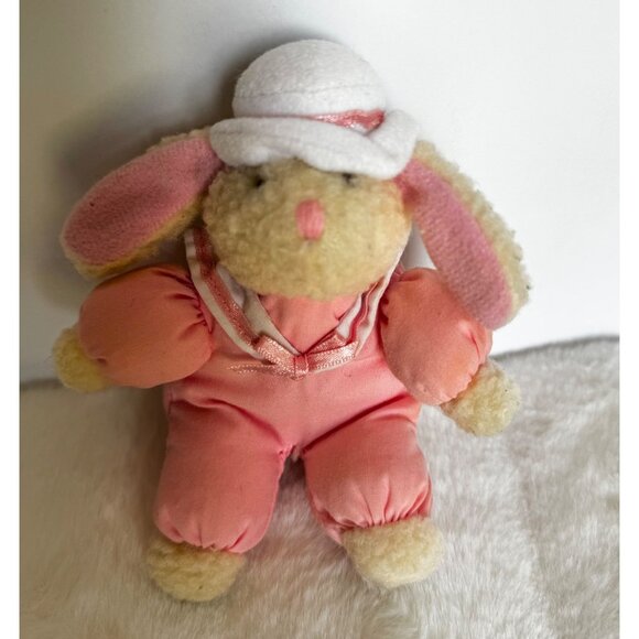 Dakin Plush Bunny Rabbit Rattle Pink Sailor Suit Hat 6” Baby Girl - Picture 1 of 9